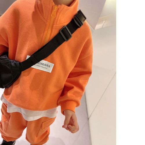 Boy's Long Pants Suit Orange Sweater Children's Two Pieces Set Hedging Clothes