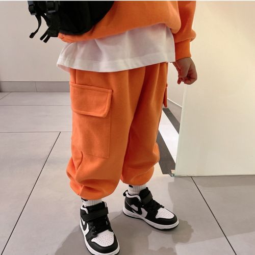 Boy's Long Pants Suit Orange Sweater Children's Two Pieces Set Hedging Clothes