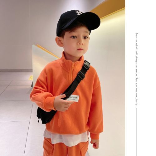 Boy's Long Pants Suit Orange Sweater Children's Two Pieces Set Hedging Clothes