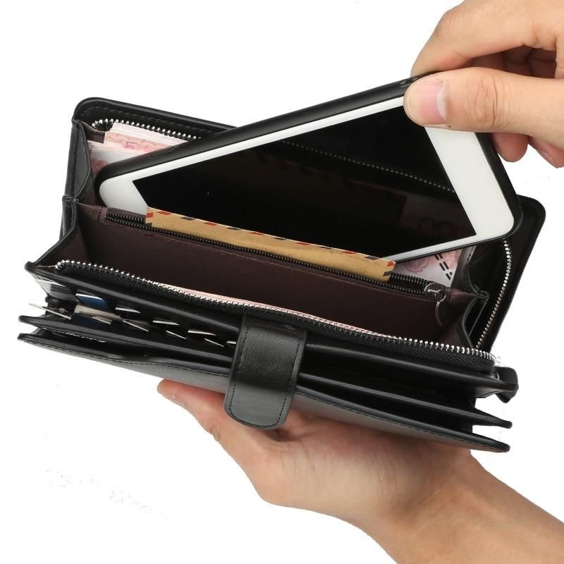 Billeteras de mano para hombre bolso largo de gran capacidad 4 colores-2 black
