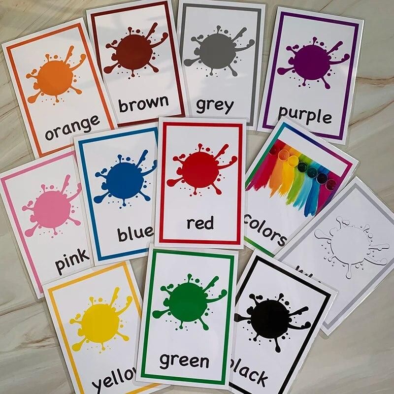 12pcs Montessori Kids English Learning Word Cards Color Flash Cards Memory Games Educational Toys For Children Flashcards