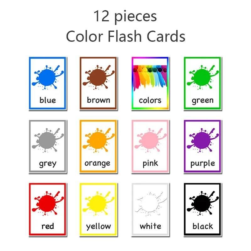 12pcs Montessori Kids English Learning Word Cards Color Flash Cards Memory Games Educational Toys For Children Flashcards
