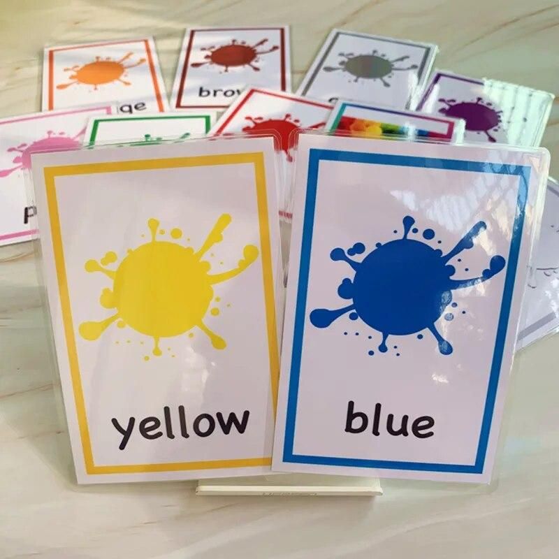 12pcs Montessori Kids English Learning Word Cards Color Flash Cards Memory Games Educational Toys For Children Flashcards