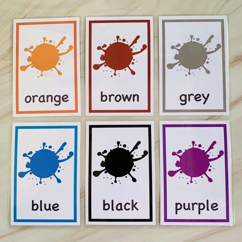 12pcs Montessori Kids English Learning Word Cards Color Flash Cards Memory Games Educational Toys For Children Flashcards