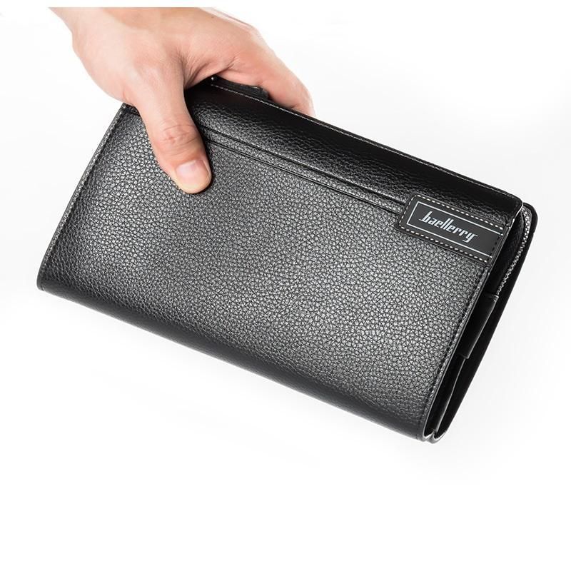 Cartera de negocios de gran capacidad para hombre bolso de mano de cuero Tarjetero con cremallera novedad de-short coffee