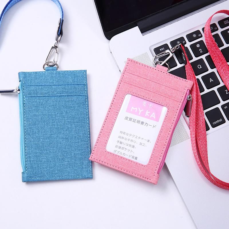 Cartera corta de cuero de vaquero para mujer cordon informal bolso pequeno para hombre Pu delgada para tarjetas de identificacion de negocios con cuerda colgante-Cafe