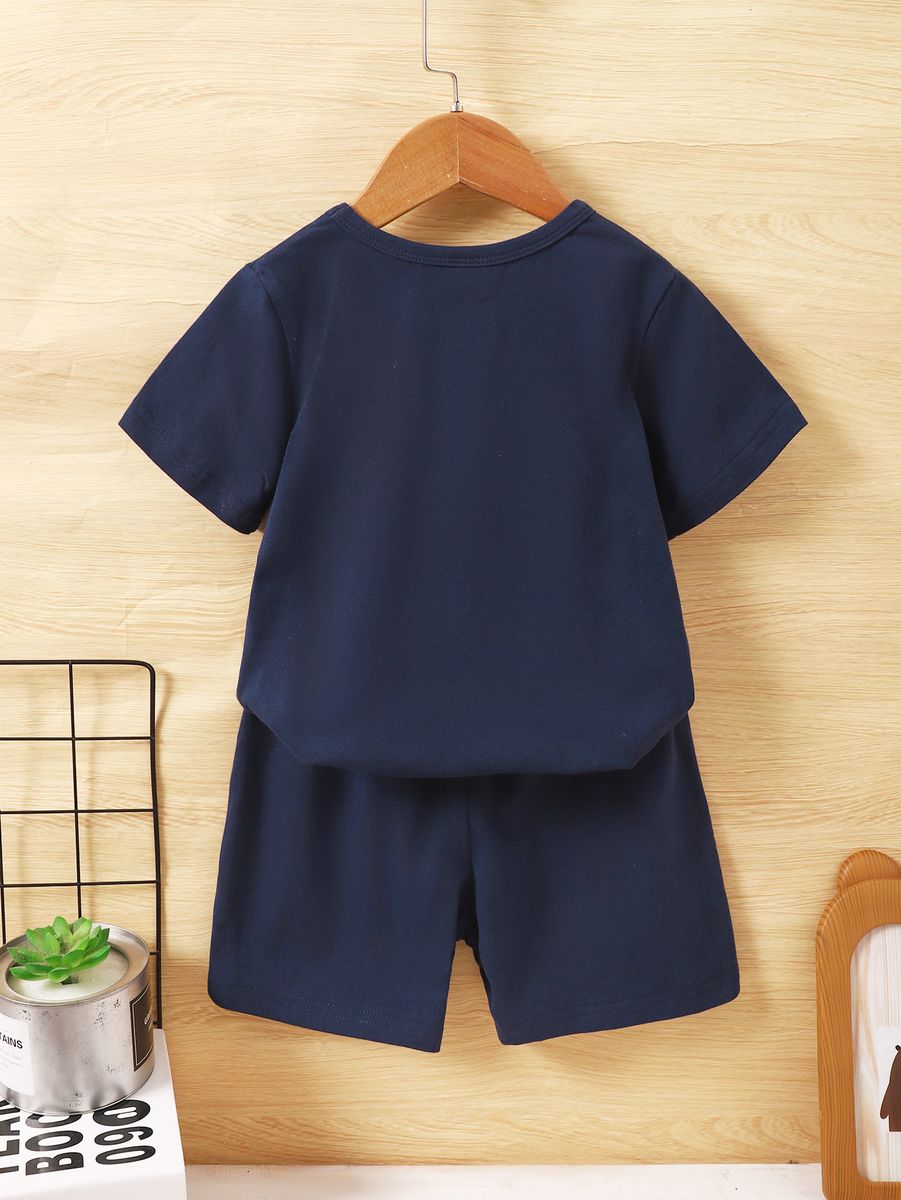 1-6 Years Kid Boy Letter Boss Print T-shirt+ Blue Shorts