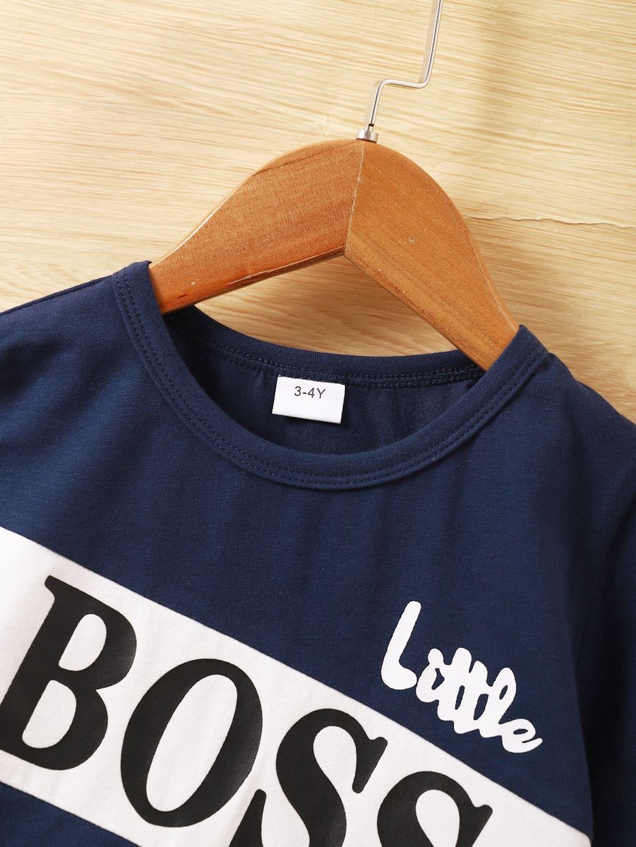 1-6 Years Kid Boy Letter Boss Print T-shirt+ Blue Shorts