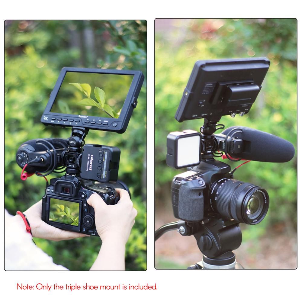 Ulanzi Triple Cold Shoe Mount Adapter Aluminum Alloy with 3 Cold Shoe Dual 1/4 Thread for Camera Extension Microphone LED Light Magic Arm Mount