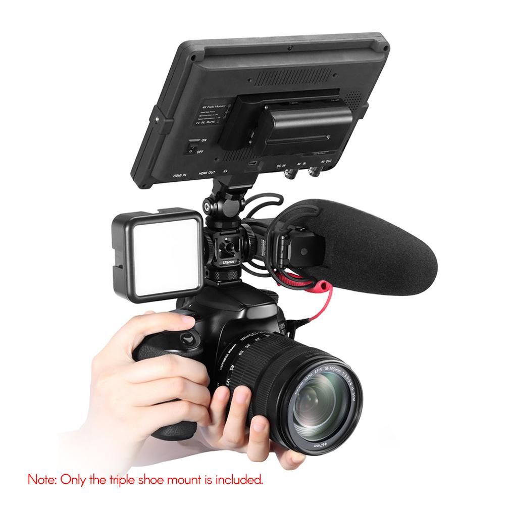 Ulanzi Triple Cold Shoe Mount Adapter Aluminum Alloy with 3 Cold Shoe Dual 1/4 Thread for Camera Extension Microphone LED Light Magic Arm Mount