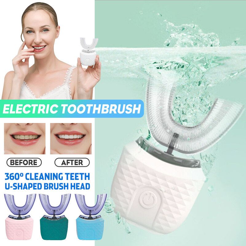 360° 3 Modes Ultrasonic Automatic Toothbrush IPX7 Waterproof USB Charging U Shape Electric Toothbrush For Travel And Household Adult Use Pink