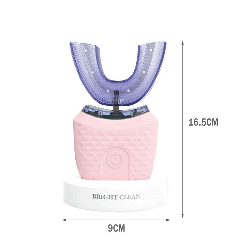 360° 3 Modes Ultrasonic Automatic Toothbrush IPX7 Waterproof USB Charging U Shape Electric Toothbrush For Travel And Household Adult Use Pink