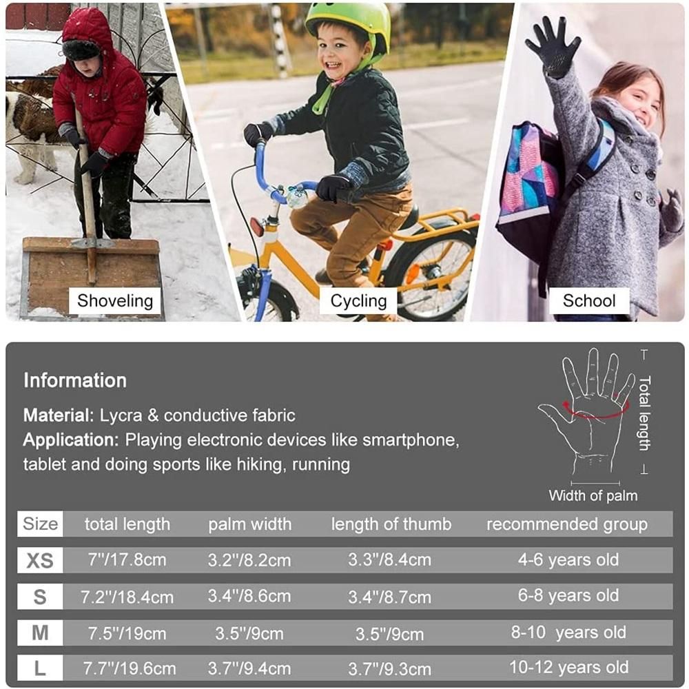 Childrens Winter Cycling Gloves Kids Warm Touchscreen