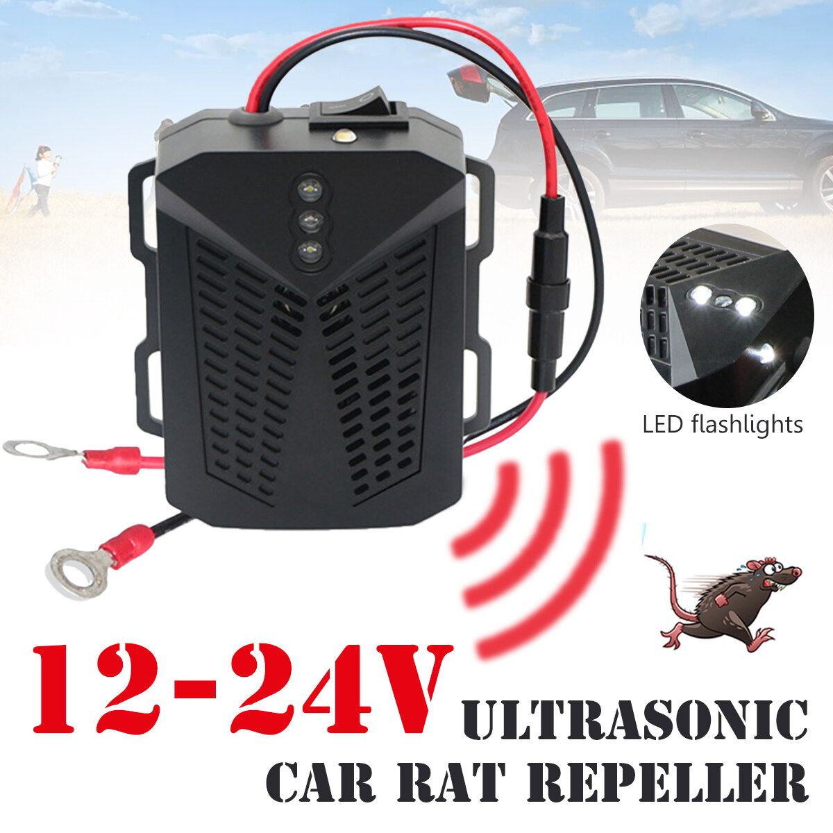 12-24V Car Ultrasonic Electronic Mouse Pest Engine Bay Electric Rat Mice Repellent