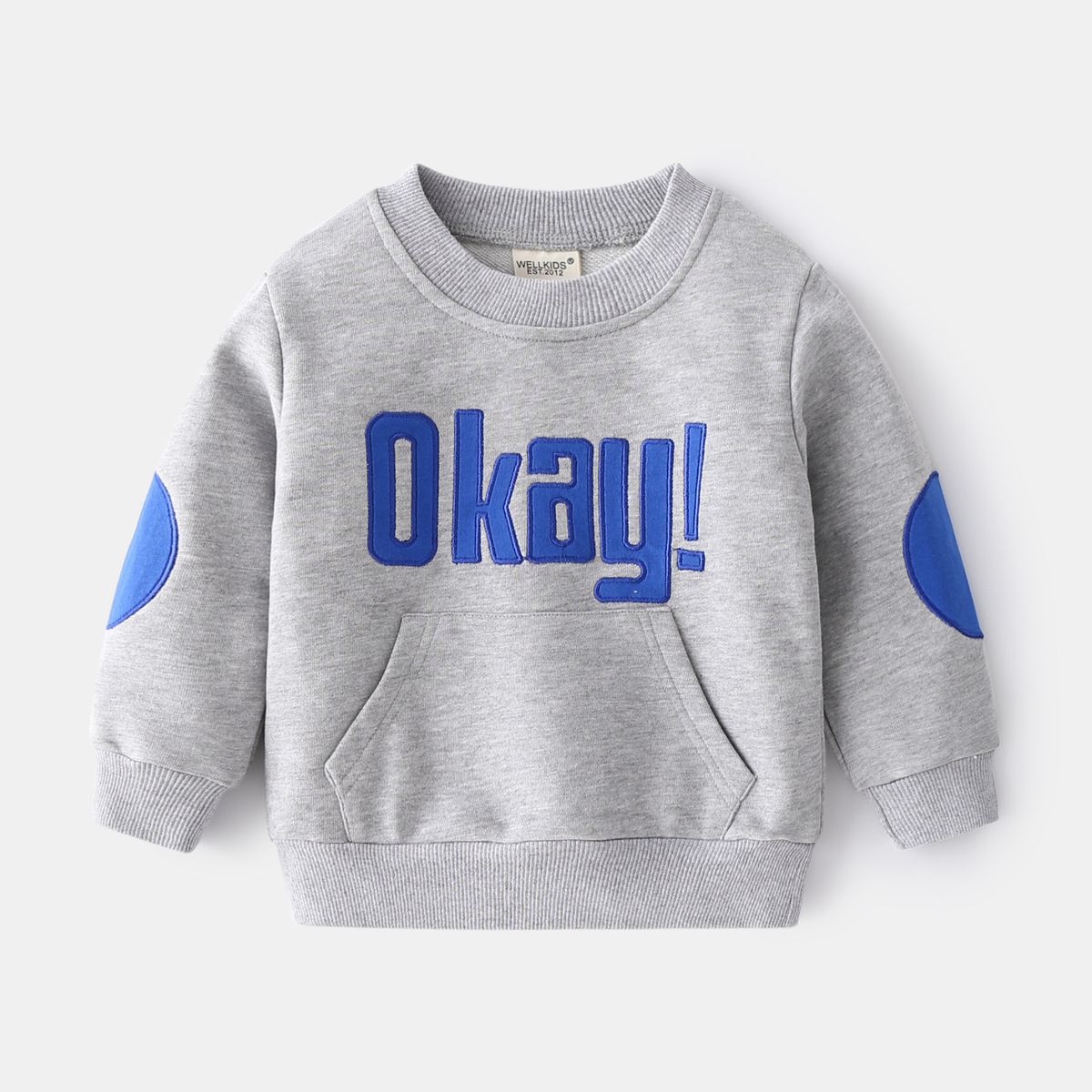 Cotton Kids Long Sleeve Boys Pullover Sweatshirts-Grey
