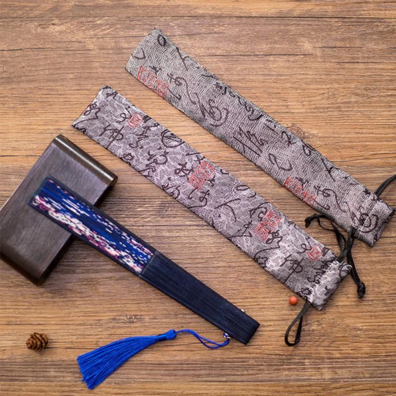 Gift Style Fan & Hand Drawing Cover Ancient Decorative Bag Storage Chinese String Case Long Pouch Folding Retro Shape