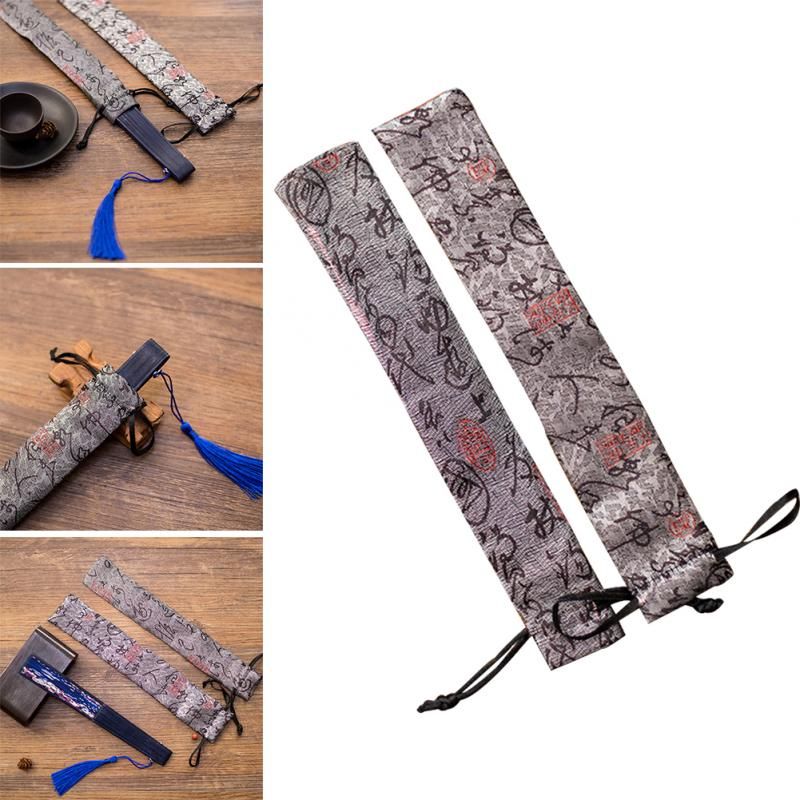 Gift Style Fan & Hand Drawing Cover Ancient Decorative Bag Storage Chinese String Case Long Pouch Folding Retro Shape