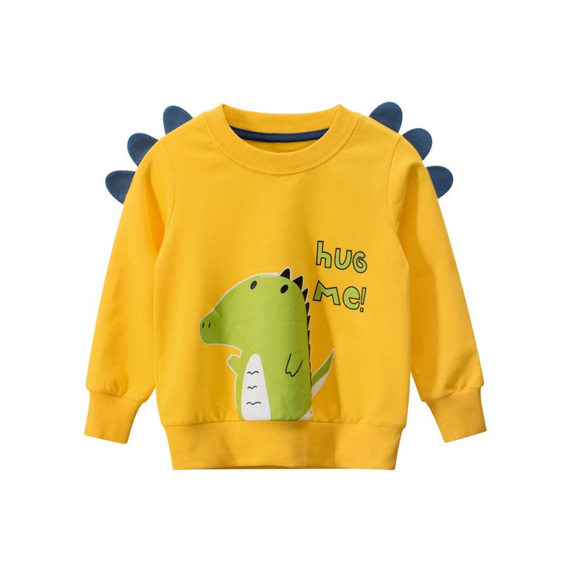 100% Cotton Kids Long Sleeve Printed Boys Pullover Sweatshirts-Yellow