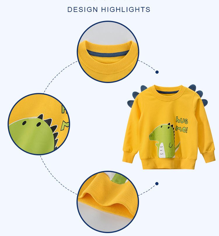 100% Cotton Kids Long Sleeve Printed Boys Pullover Sweatshirts-Yellow