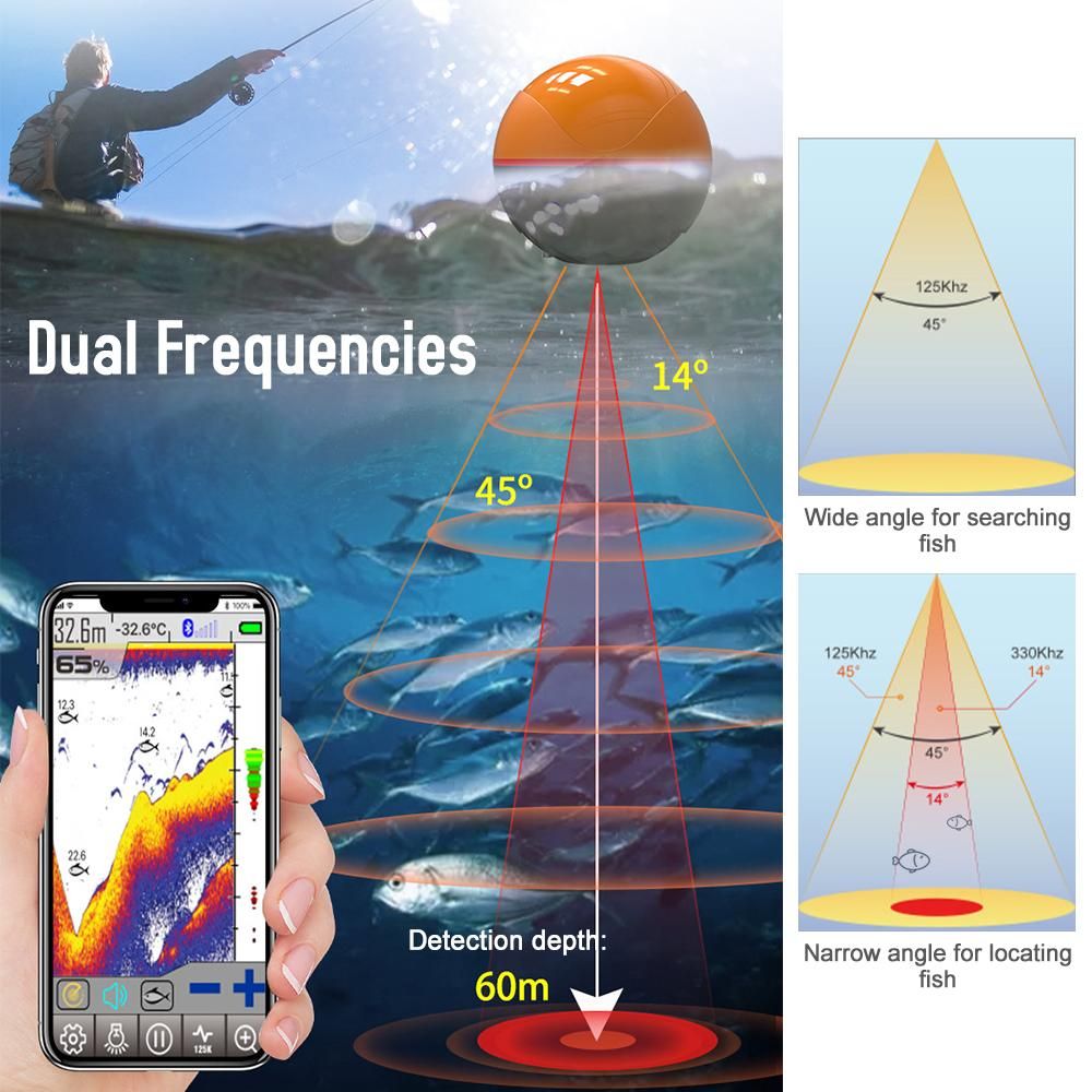 Wireless BT Smart Fish Finder Portable Sonar Fishfinder for Kayak Boat Fishing
