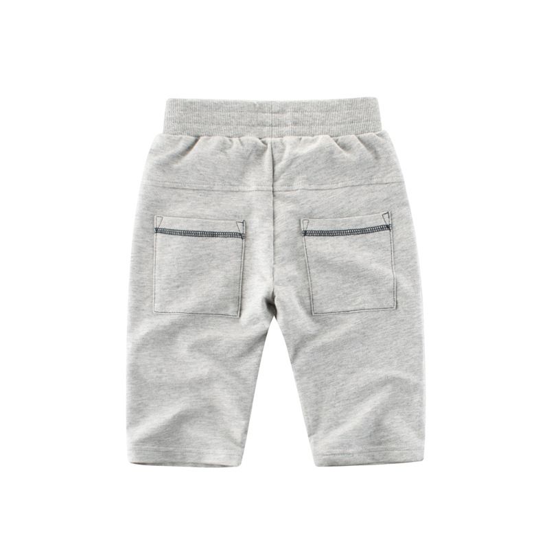 100% Cotton Kid Embroidery Boys Cropped Pants-Grey