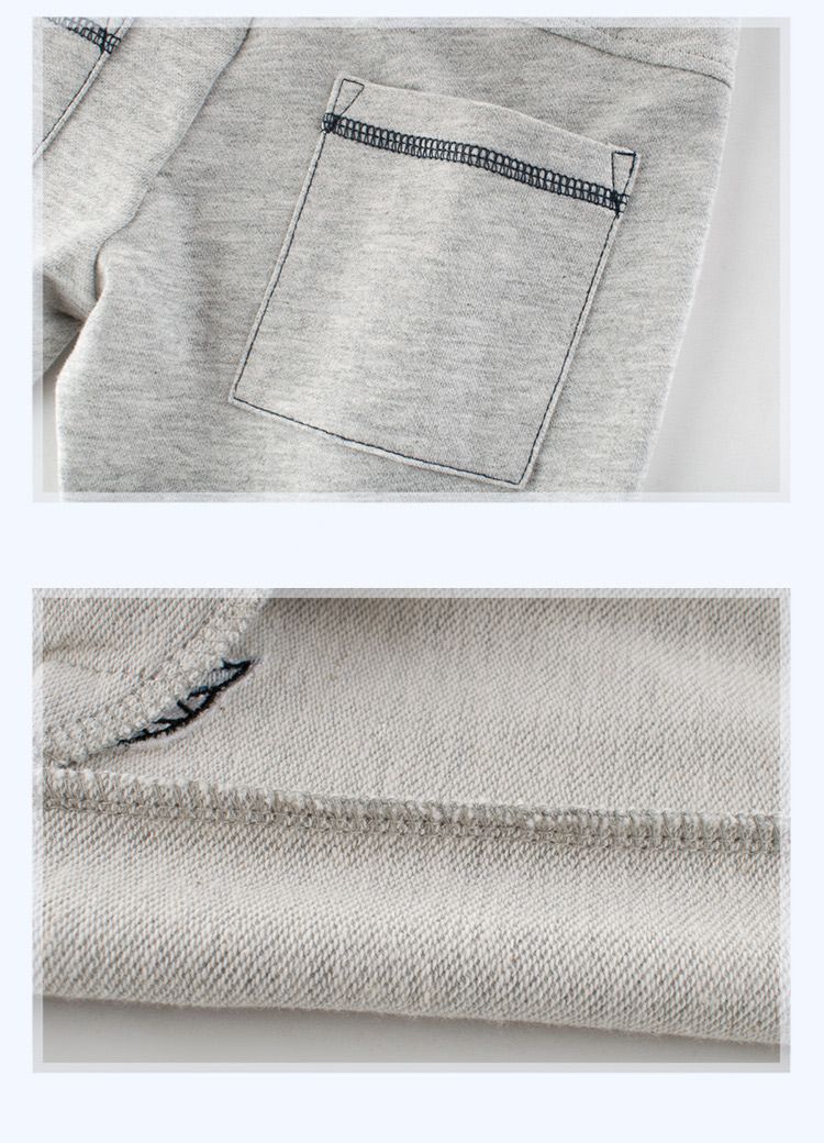 100% Cotton Kid Embroidery Boys Cropped Pants-Grey