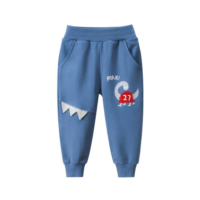 100% Cotton Kids Boys Casual Dinosaur Pants-Grey