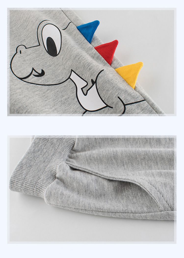 100% Cotton Kids Boys Casual Dinosaur Print Pants-Grey