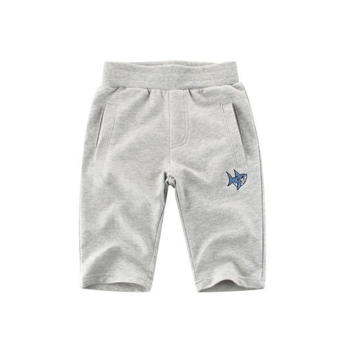 100% Cotton Kid Embroidery Boys Cropped Pants-Green