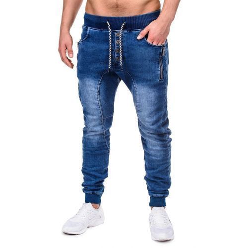 (Black+Blue)=14999 Men's Jeans Zipper Ripped Holes Trouser Pants