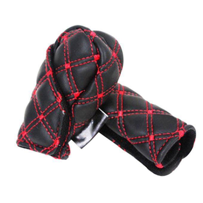 Car Faux Leather Gear Shift Knob Cover Hand-Black + Red