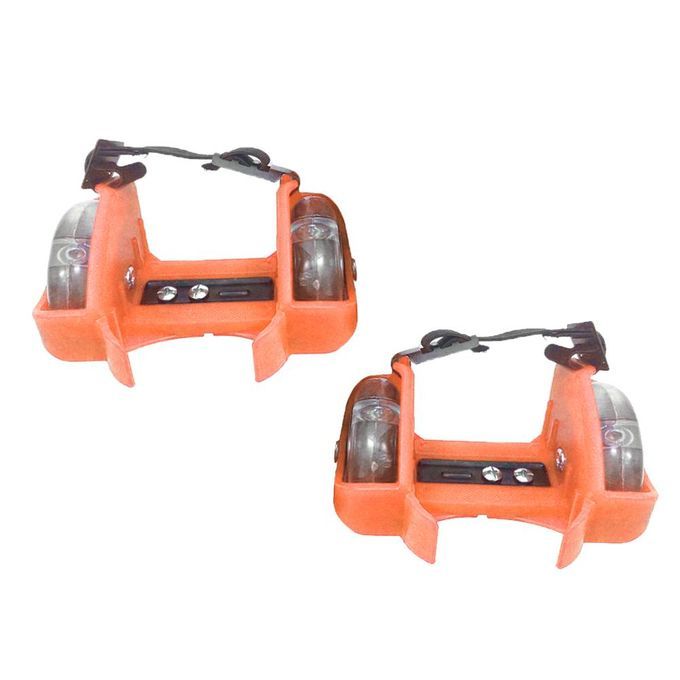 Adjustable Kid Wheel Heel Roller Pulley Light Up Skates Flash Orange