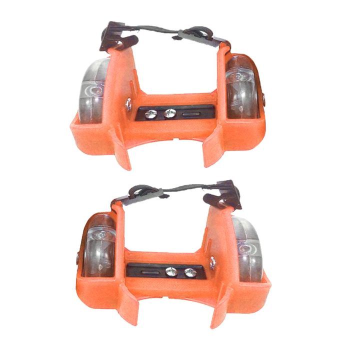 Adjustable Kid Wheel Heel Roller Pulley Light Up Skates Flash Orange