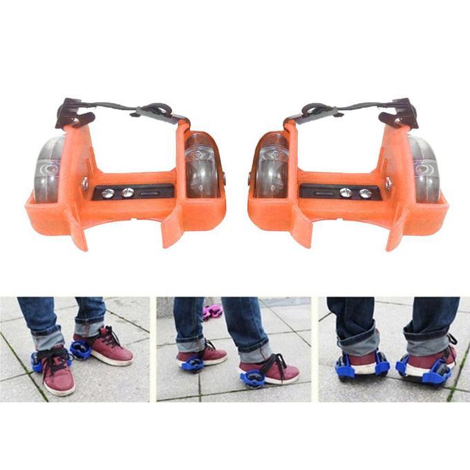 Adjustable Kid Wheel Heel Roller Pulley Light Up Skates Flash Orange