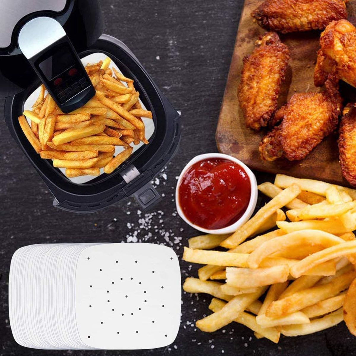 100Pcs Air Fryer Parchment Paper Perforated Unbleached