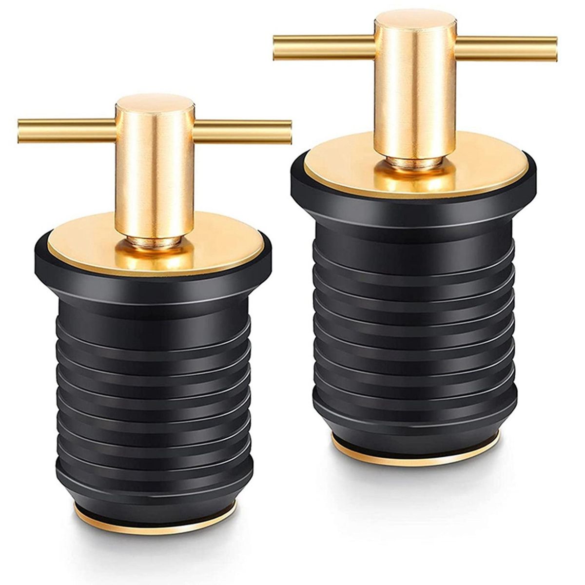 2 Pcs T-Handle Drain Plug Boat Rubber Plugs with Brass Handl
