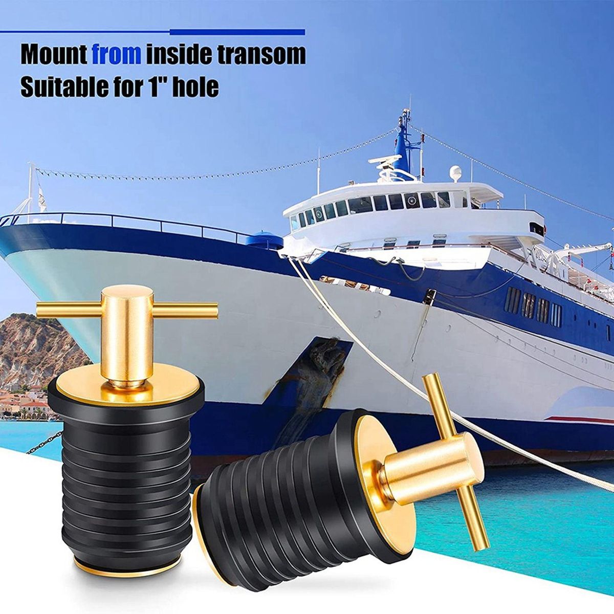 2 Pcs T-Handle Drain Plug Boat Rubber Plugs with Brass Handl