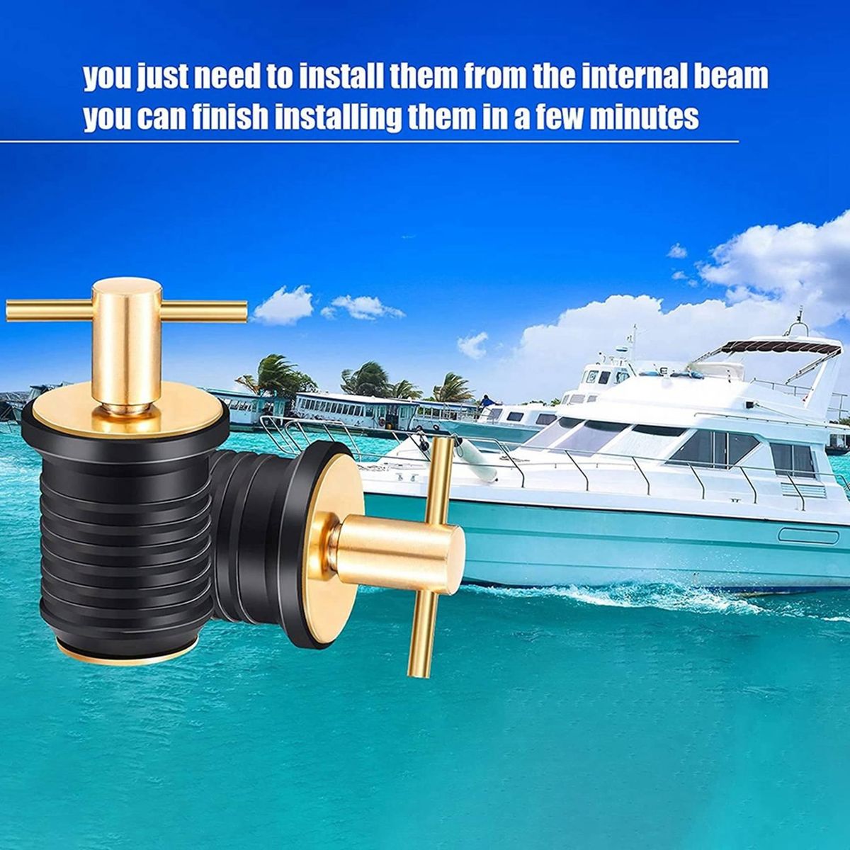 2 Pcs T-Handle Drain Plug Boat Rubber Plugs with Brass Handl