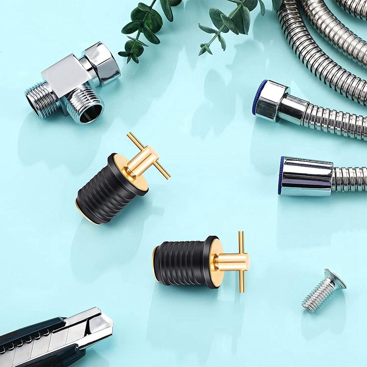 2 Pcs T-Handle Drain Plug Boat Rubber Plugs with Brass Handl