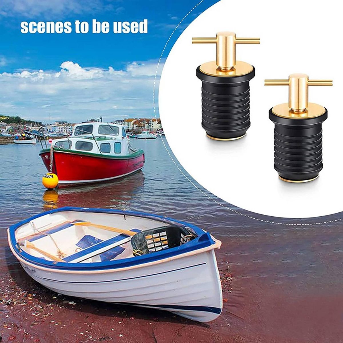 2 Pcs T-Handle Drain Plug Boat Rubber Plugs with Brass Handl