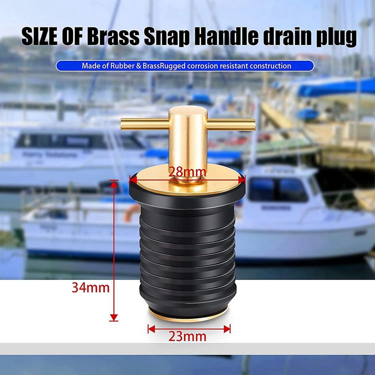 2 Pcs T-Handle Drain Plug Boat Rubber Plugs with Brass Handl