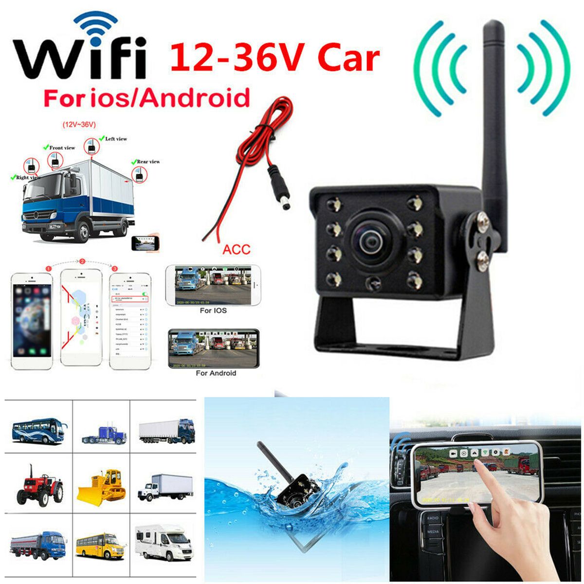 WiFi Wireless Car Rear View Camera Truck Bus 12V~36V