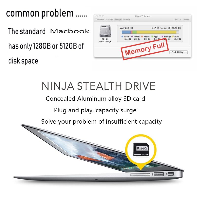 303ASV Hidden Aluminum Alloy SD Card Case Forbook Pro Retina 13.3 Inch Laptops