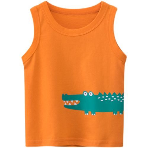 100% Cotton Kid Animal Print Sleeveless Tank Tops-Orange