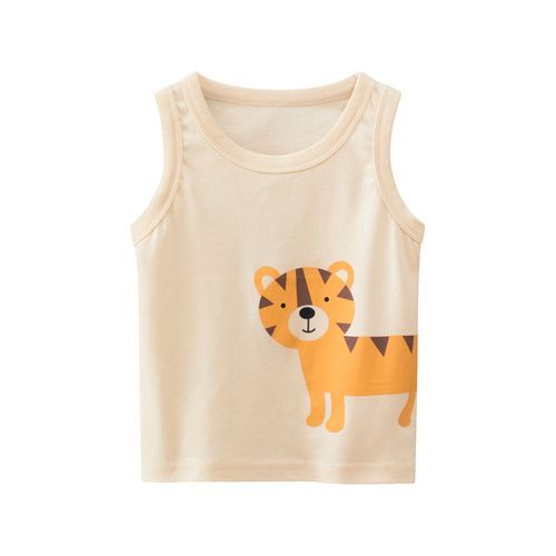 100% Cotton Kid Animal Print Sleeveless Tank Tops-Orange