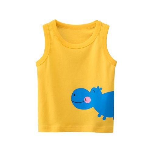 100% Cotton Kid Animal Print Sleeveless Tank Tops-Orange