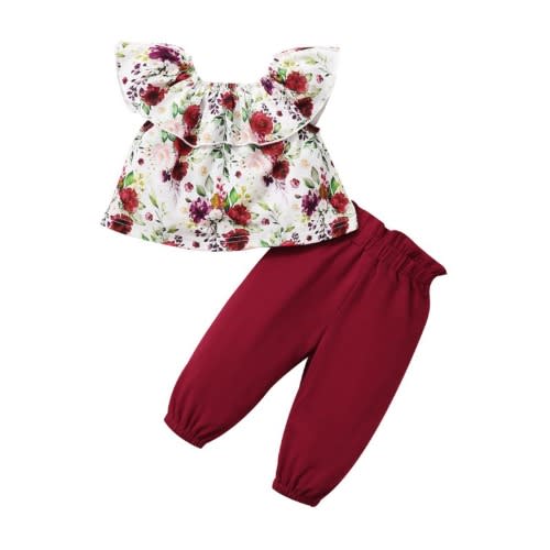 2 Pieces Off Shoulder Floral Graphic Top With Bloomer Set