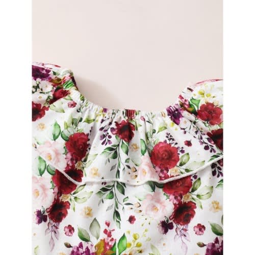 2 Pieces Off Shoulder Floral Graphic Top With Bloomer Set