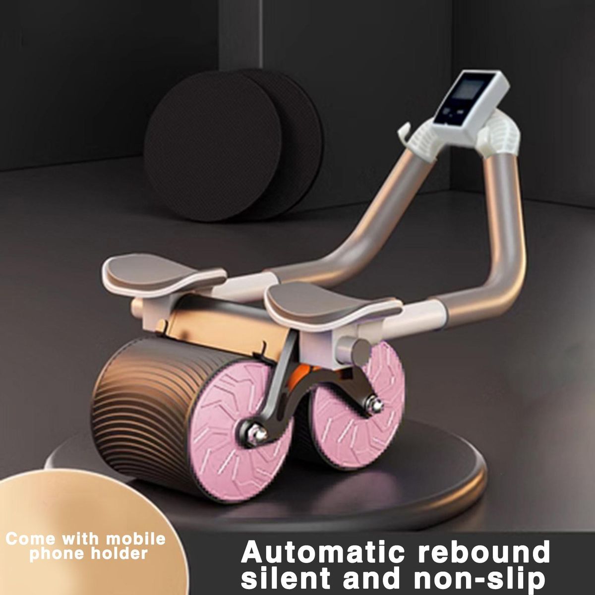Toning Roller Rebound Abdominal Wheel with Elbow Support for Fitness Pink