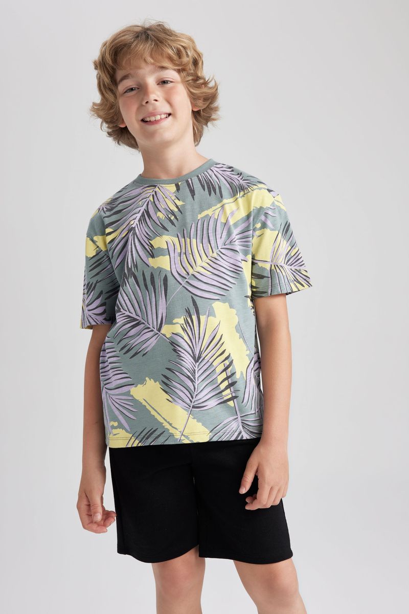 Boy Casual Oversize Fit Crew Neck Knitted Short Sleeve T-Shirt - Green